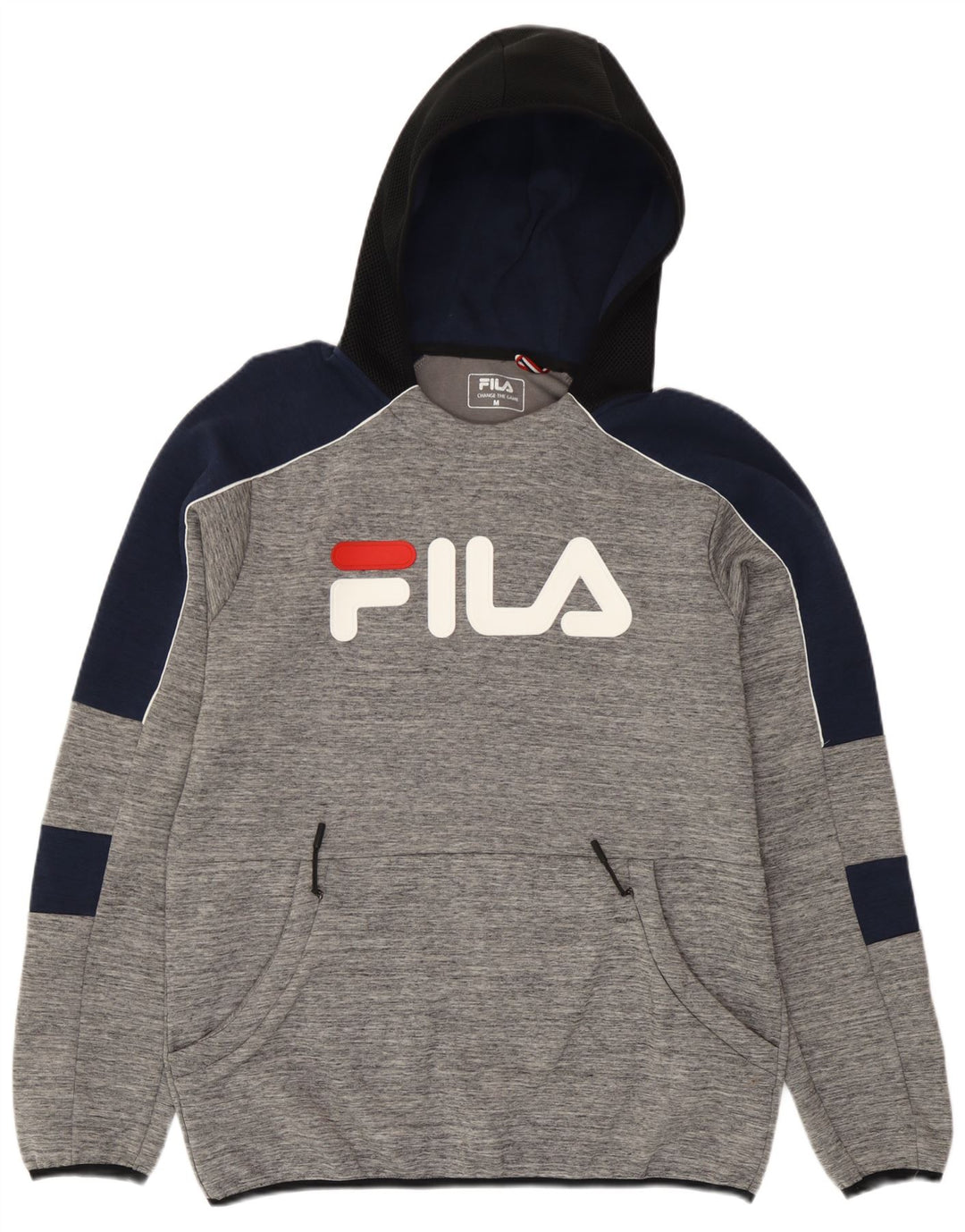 Fila Мужской джемпер с капюшоном с рисунком, средний серый, хлопок с цветными блоками