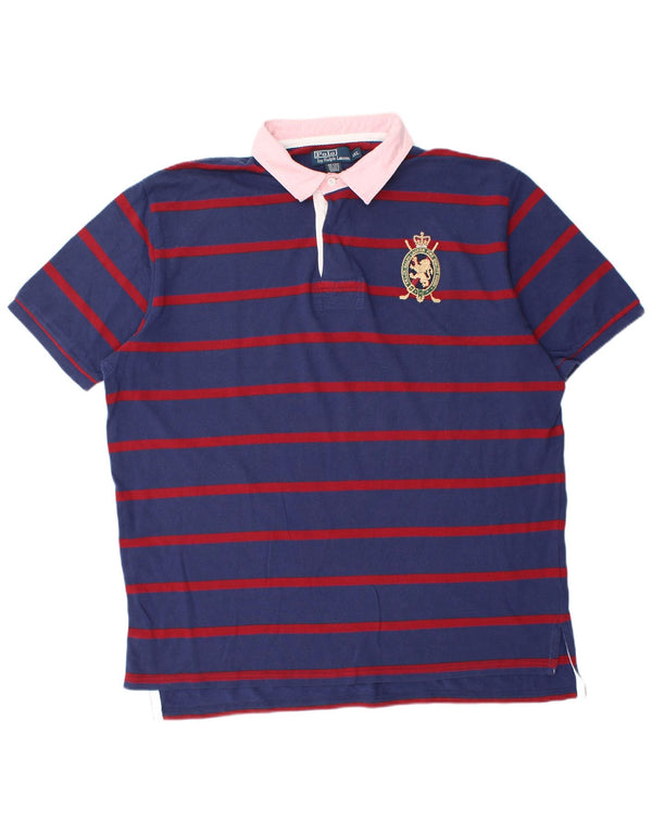 Мужская рубашка-поло для регби Polo Ralph Lauren 2XL, хлопковая темно-синяя полоска