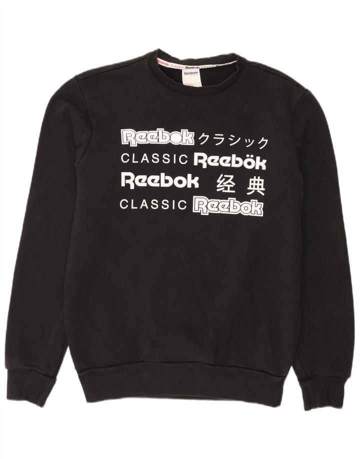 Мужской свитшот с рисунком Reebok, маленький черный хлопковый джемпер