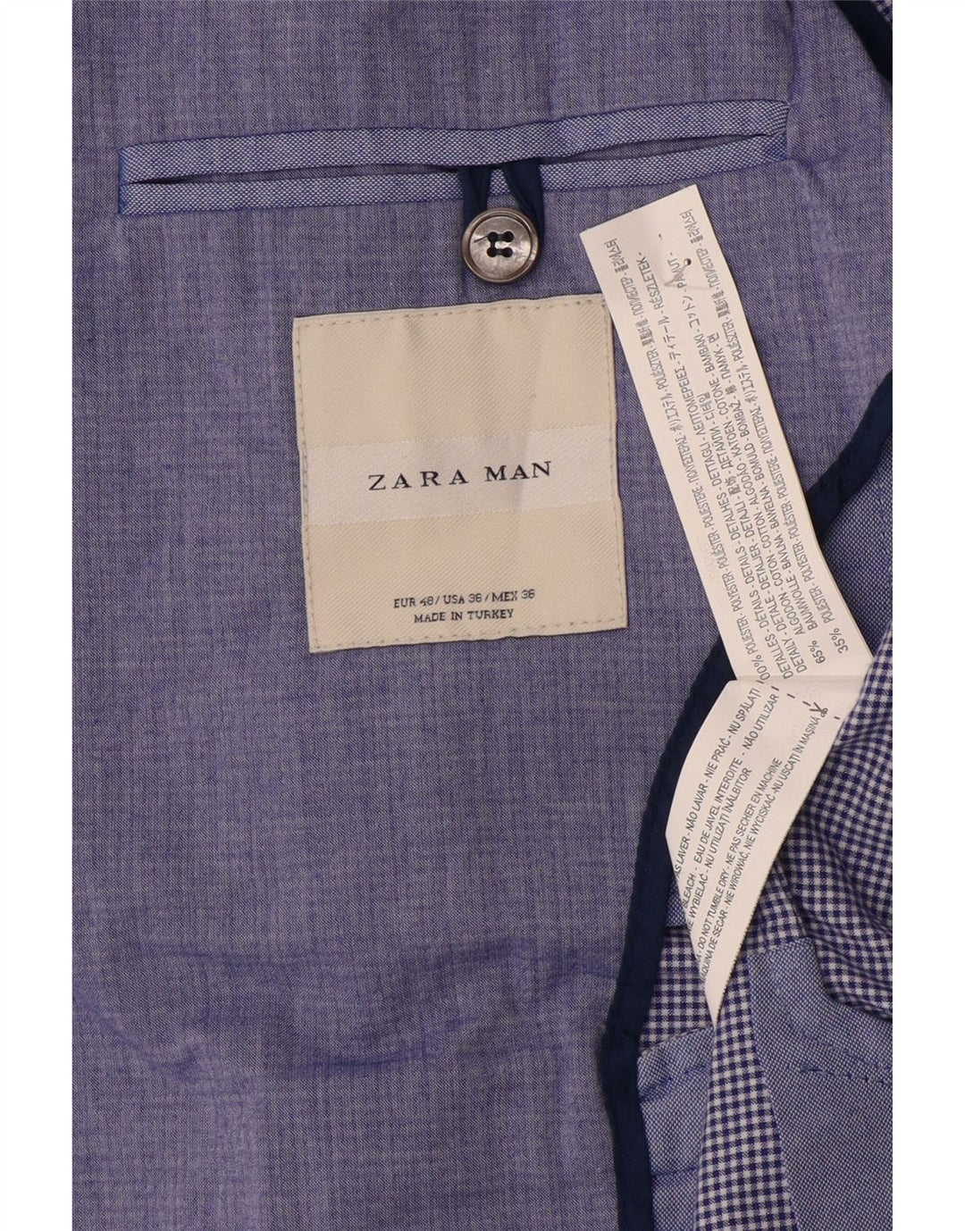 Мужской пиджак Zara на 2 пуговицах EU 48, средний синий полиэстер