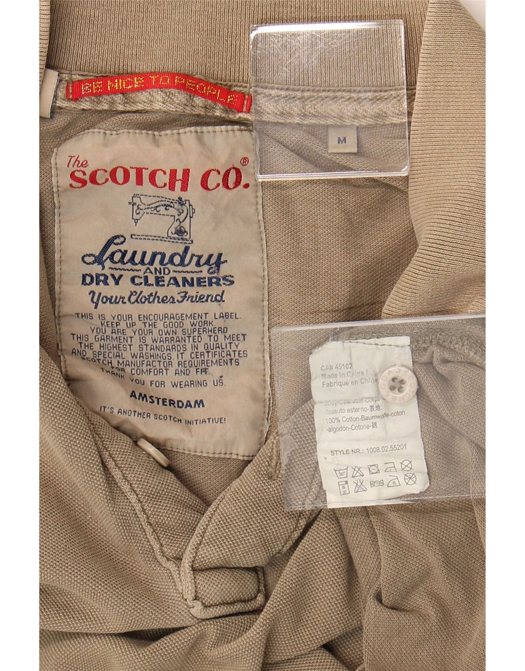 SCOTCH & SODA Mens Polo Shirt Medium Beige Cotton Vintage Scotch & Soda and Second-Hand Scotch & Soda from Messina Hembry 