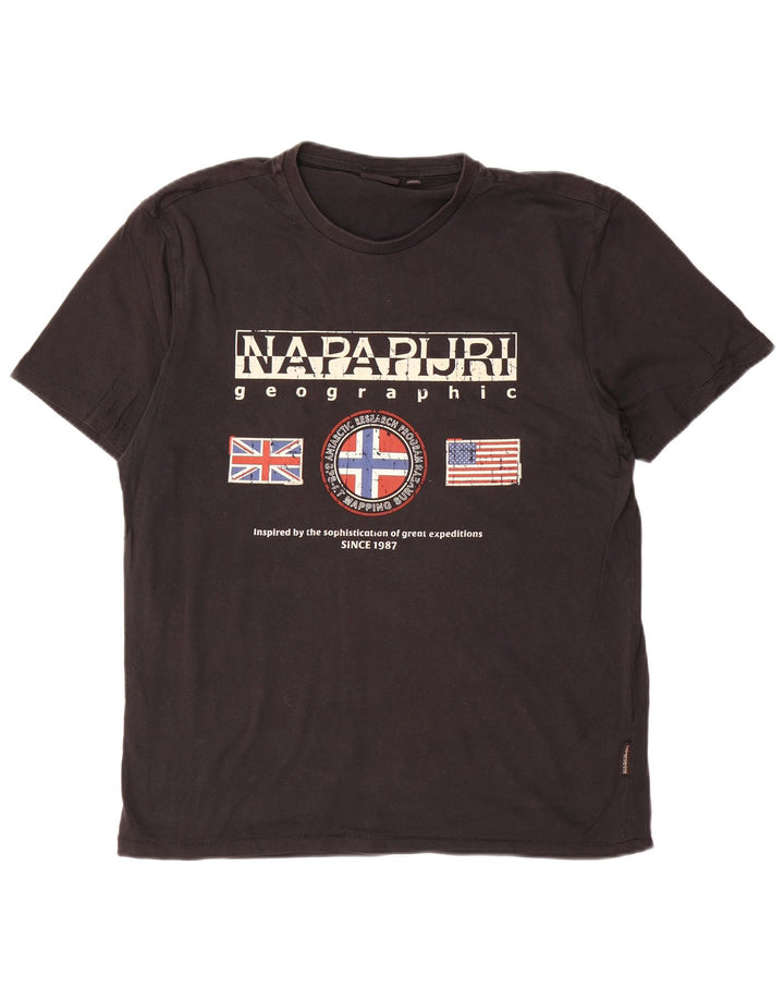 NAPAPIJRI Мужская футболка с географическим рисунком, большой черный хлопковый топ