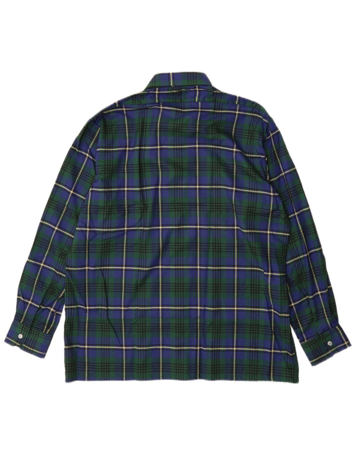 Винтажная мужская фланелевая рубашка, размер 43 XL, синяя клетка из полиэстера