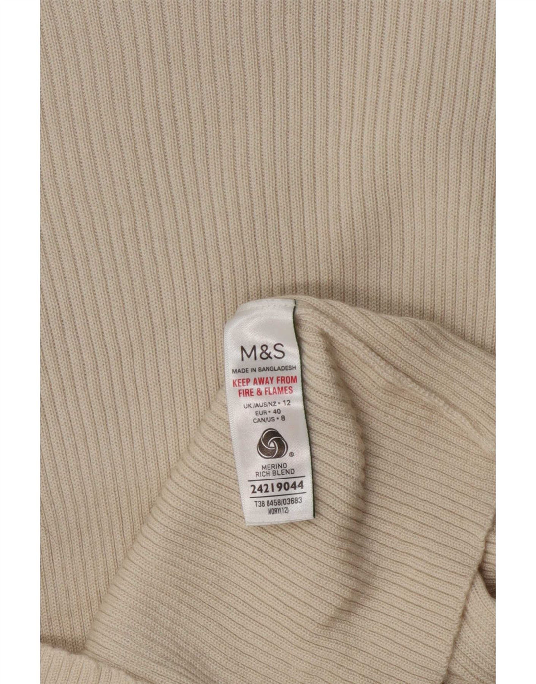Женский джемпер с высоким воротником Marks & Spencer, Великобритания, 12, средний, бежевый, шерстяной