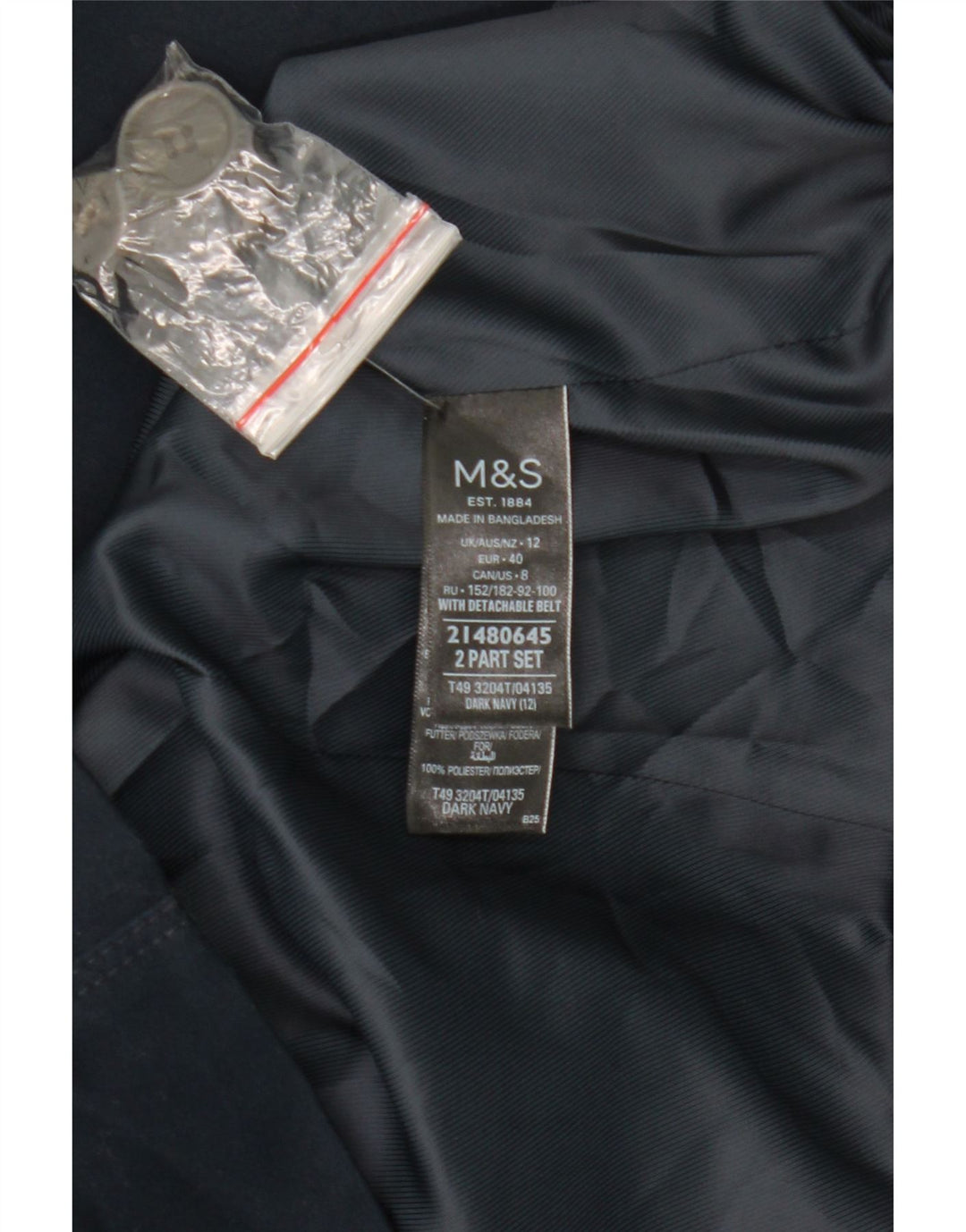 Женский тренч Marks & Spencer UK 12, средний темно-синий, хлопок