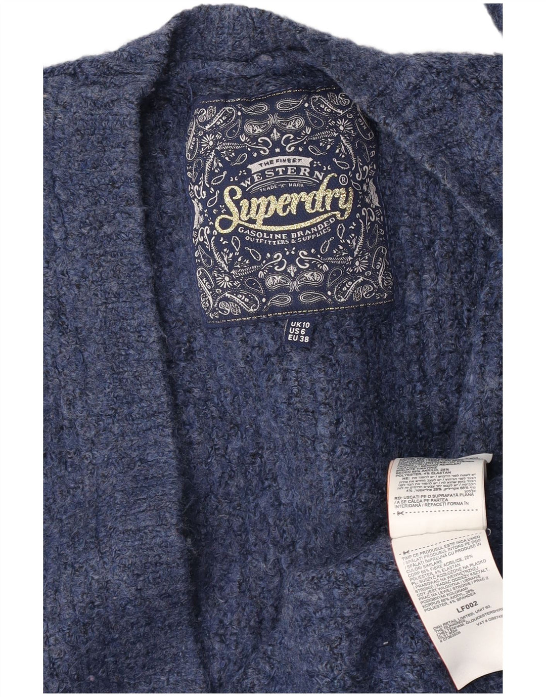 Женский свитер-кардиган оверсайз Superdry UK 10, маленький синий акрил