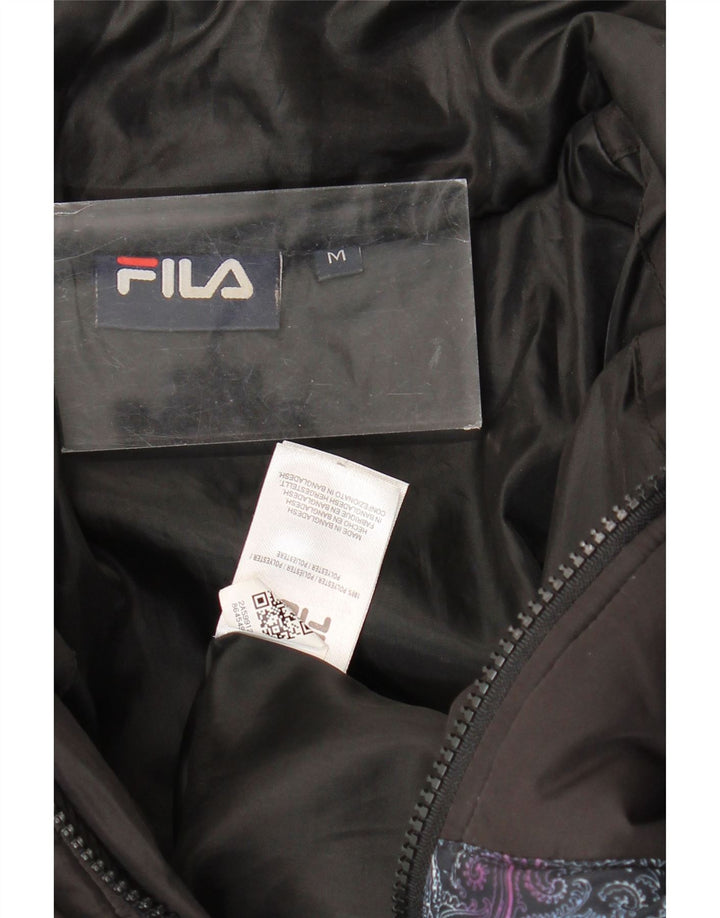 Женская стеганая куртка свободного кроя Fila UK 14, средний черный полиэстер с узором пейсли