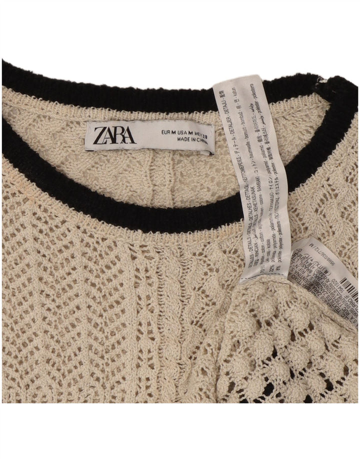 Женская укороченная блузка Zara UK 12, средний бежевый хлопок