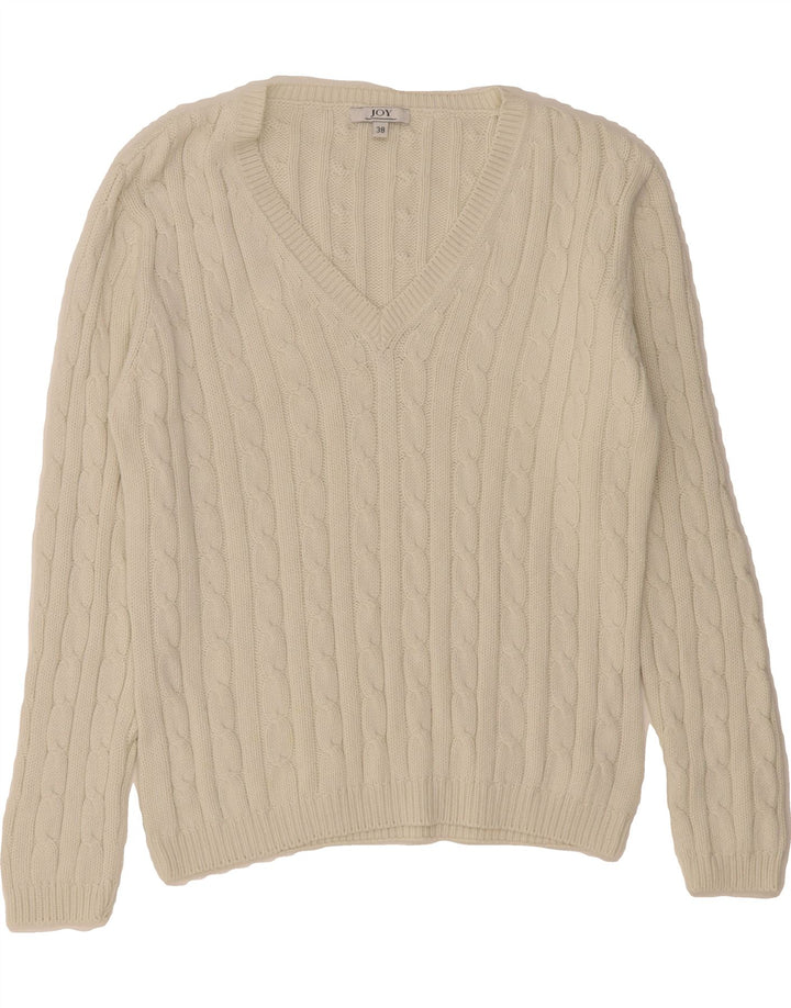 JOY Womens V-Neck Jumper Sweater EU 38 Medium White Vintage Joy and Second-Hand Joy from Messina Hembry 