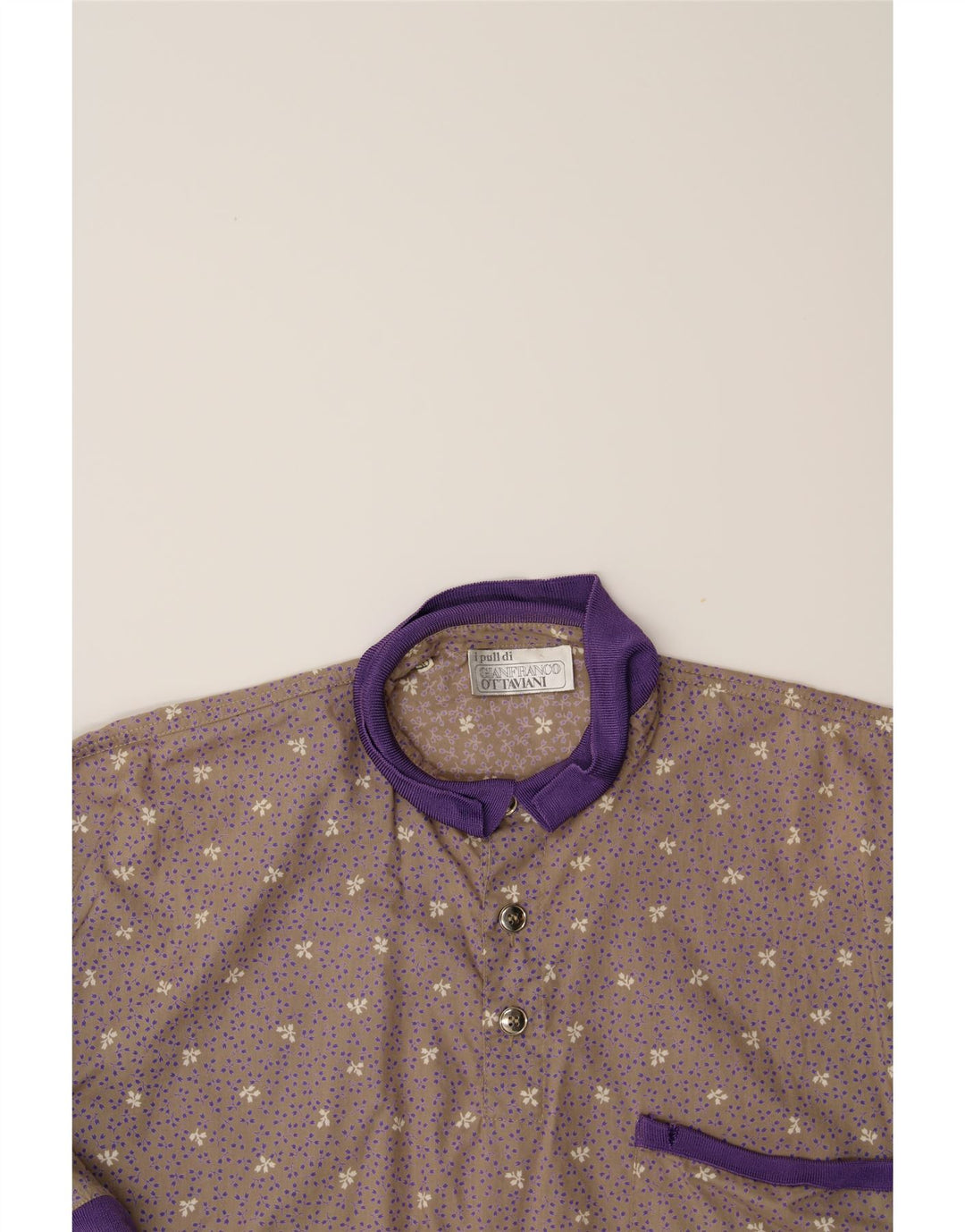 GIANFRANCO OTTAVIANI Mens Polo Shirt IT 50 Medium Grey Floral Cotton Vintage Gianfranco Ottaviani and Second-Hand Gianfranco Ottaviani from Messina Hembry 