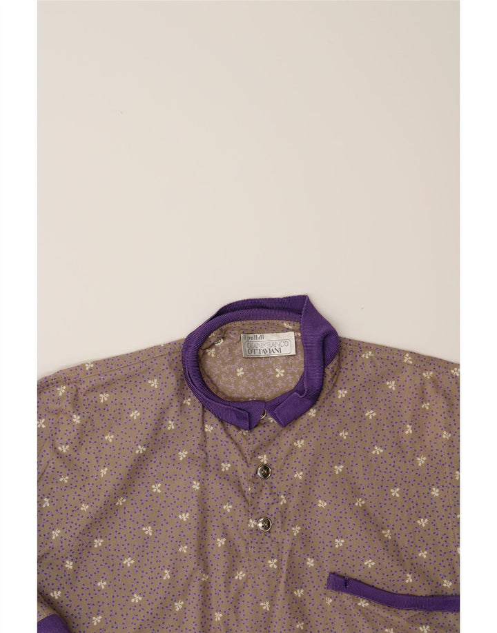 GIANFRANCO OTTAVIANI Mens Polo Shirt IT 50 Medium Grey Floral Cotton Vintage Gianfranco Ottaviani and Second-Hand Gianfranco Ottaviani from Messina Hembry 
