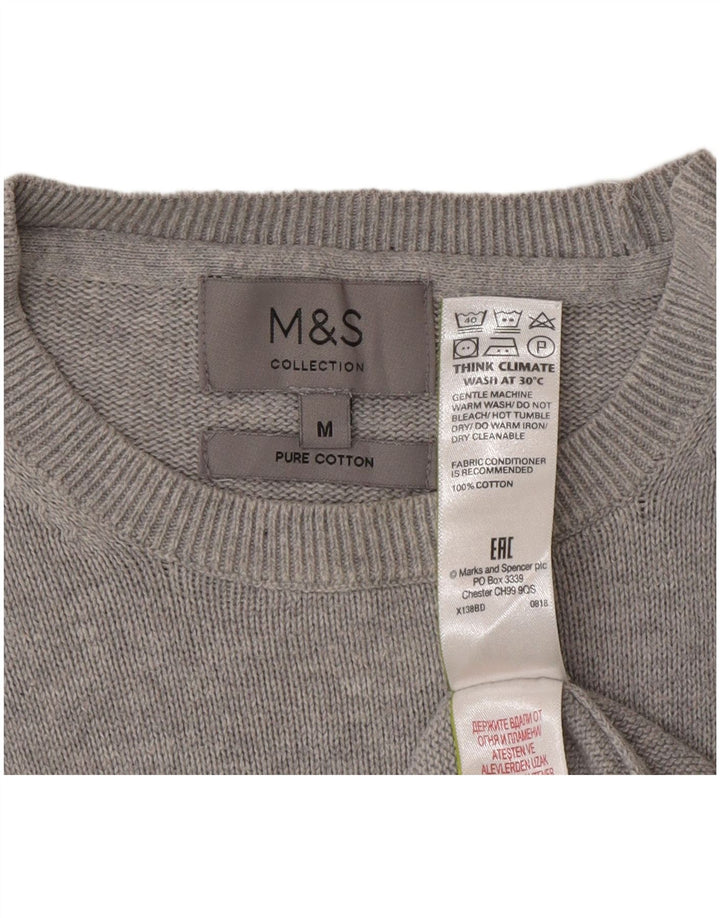 Мужской джемпер с круглым вырезом Marks & Spencer, средний серый хлопковый свитер