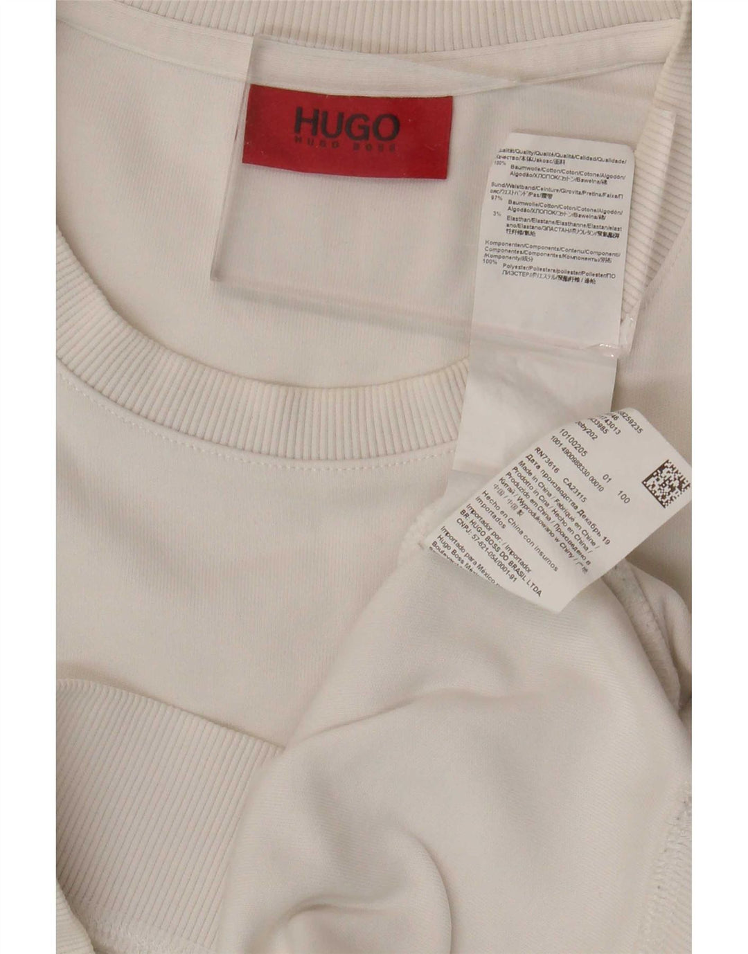 Мужской свитшот с графическим рисунком Hugo Boss, маленький белый хлопковый джемпер с цветными блоками