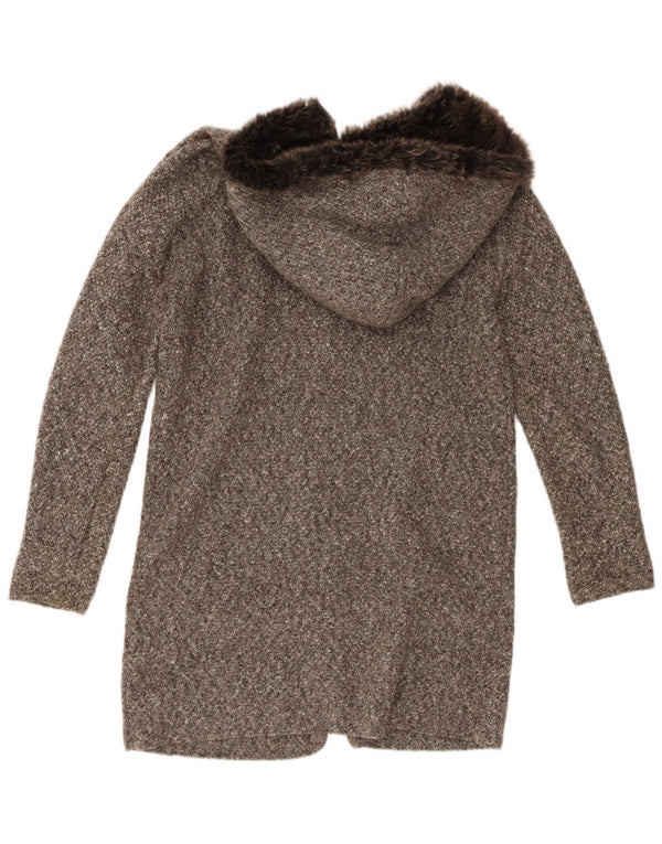 Женское вязаное пальто оверсайз с капюшоном Zara UK 10, маленький серый акрил в крапинку