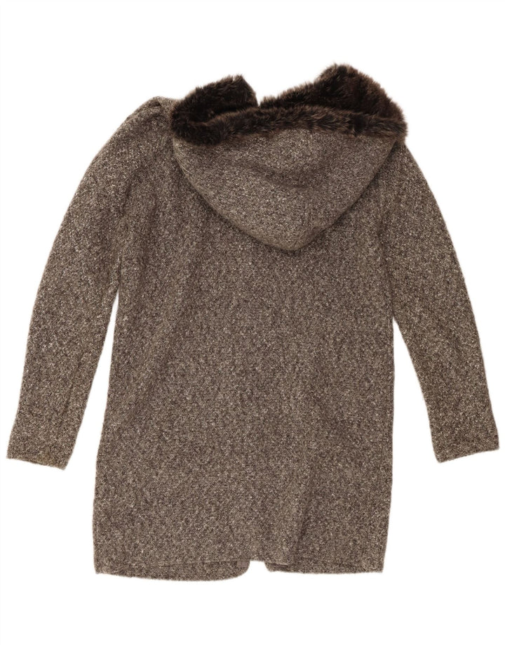 Женское вязаное пальто оверсайз с капюшоном Zara UK 10, маленький серый акрил в крапинку