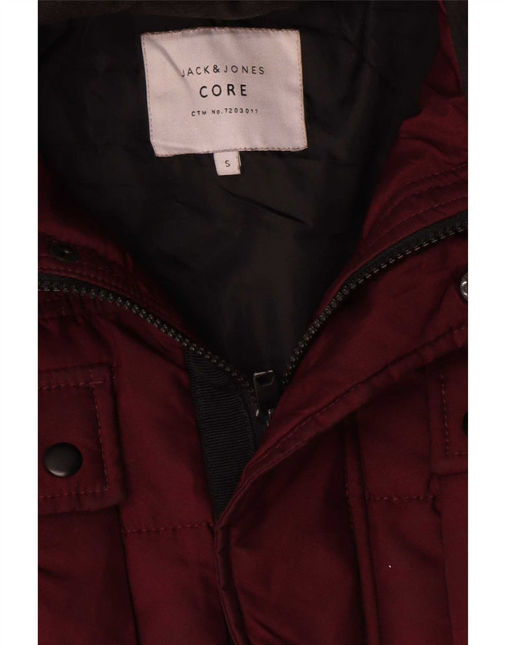 Мужская утепленная куртка Jack & Jones с капюшоном UK 36, маленький бордовый полиэстер