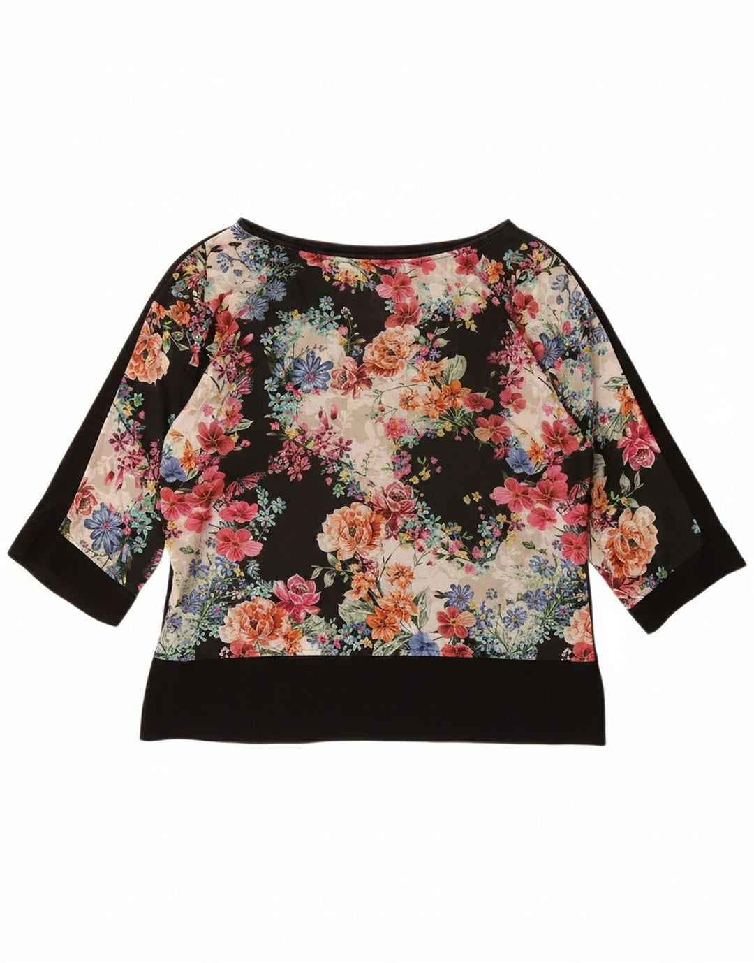 MONSOON Womens 3/4 Sleeve Blouse Top UK 12 Medium  Black Floral Polyester