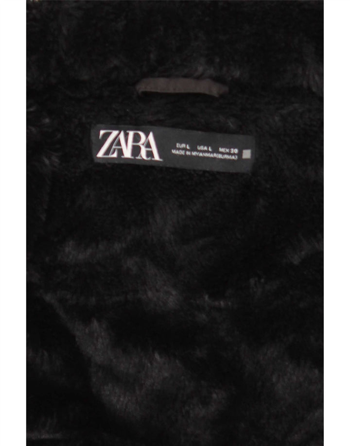 Женская стеганая куртка с капюшоном Zara UK 16, большой черный полиэстер