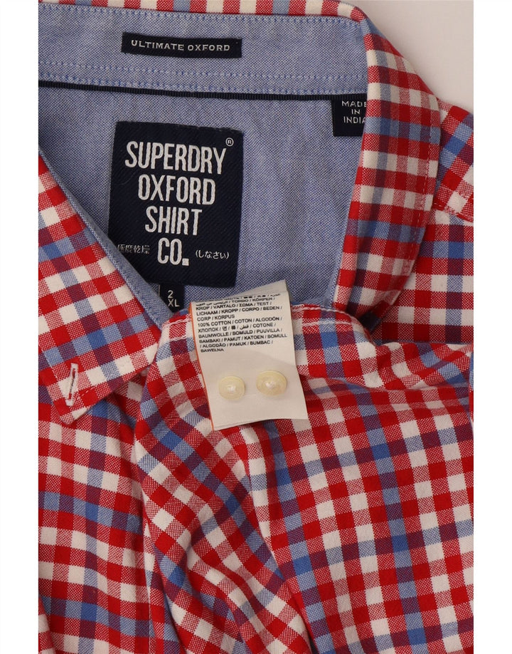 SUPERDRY Мужская рубашка с коротким рукавом 2XL, красная клетка, хлопок