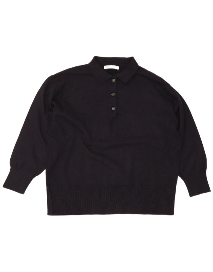 Женский свободный джемпер с воротником поло Zara UK 14, средний темно-синий