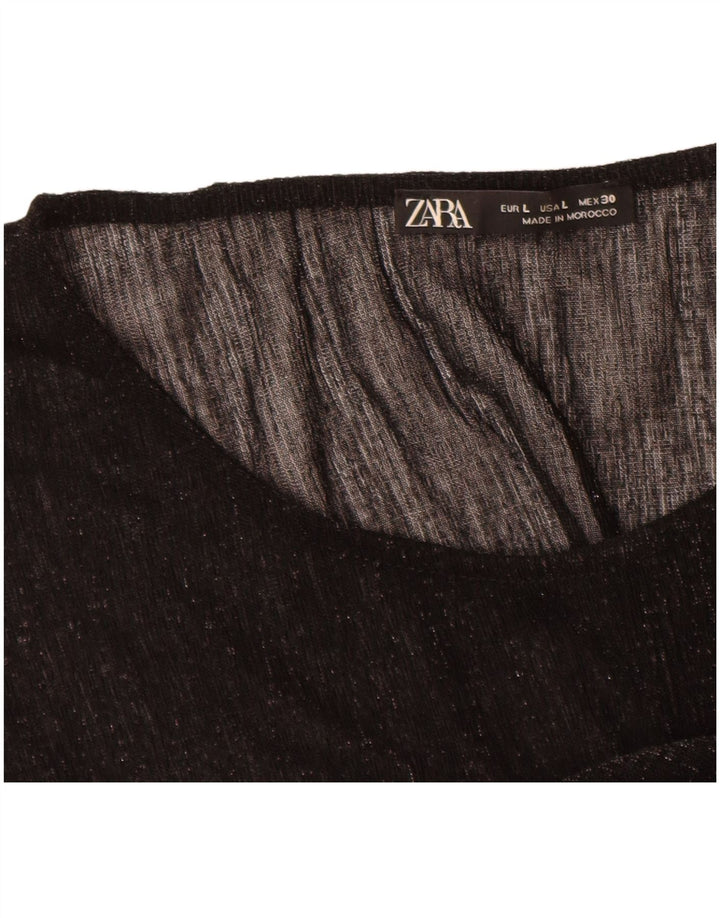 Женская блузка Zara Top UK 16, большая черная в крапинку