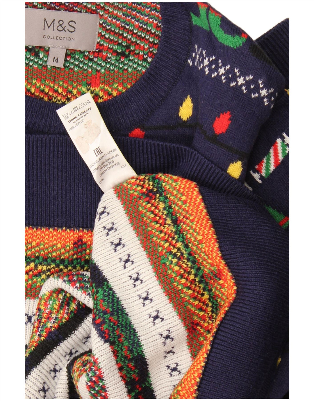 Мужской джемпер с круглым вырезом Marks & Spencer среднего темно-синего цвета на Рождество