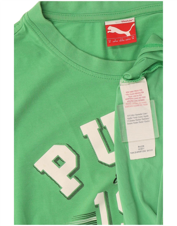Мужская футболка с рисунком Puma, хлопковый топ среднего зеленого цвета