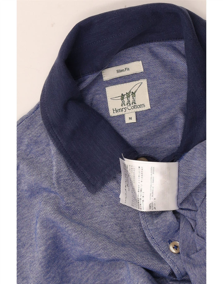 Henry Cottons Mens Slim Fit Polo Shirt Medium Blue Cotton