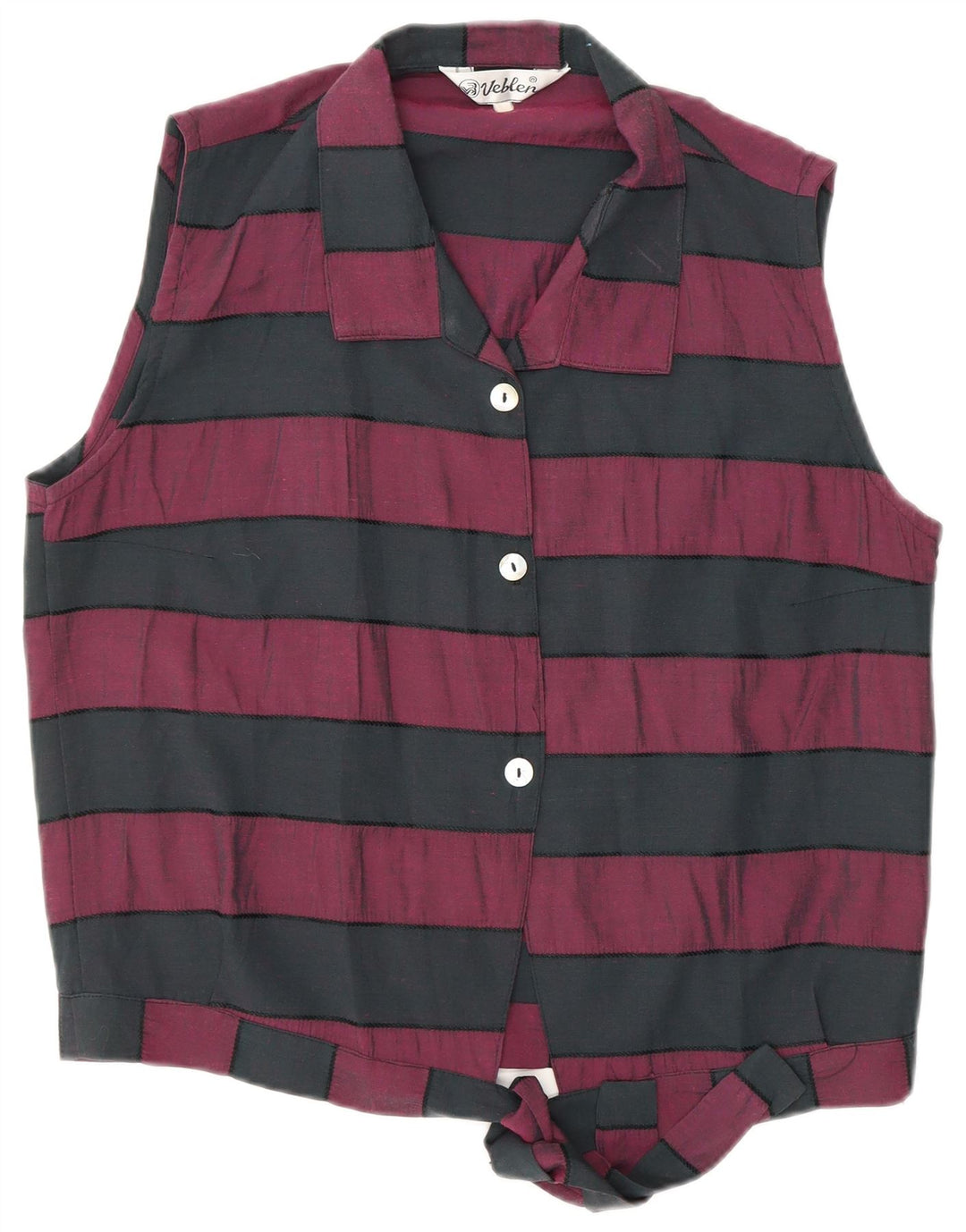 VINTAGE Женская блузка-рубашка с завязками спереди, Великобритания 16, средний черный в полоску