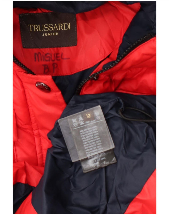 Trussardi Утепленная куртка с капюшоном и графическим рисунком для мальчиков 11–12 лет, красный полиэстер