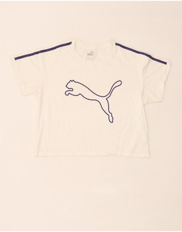 Женская укороченная футболка с рисунком Puma, топ UK 10, маленький белый хлопок