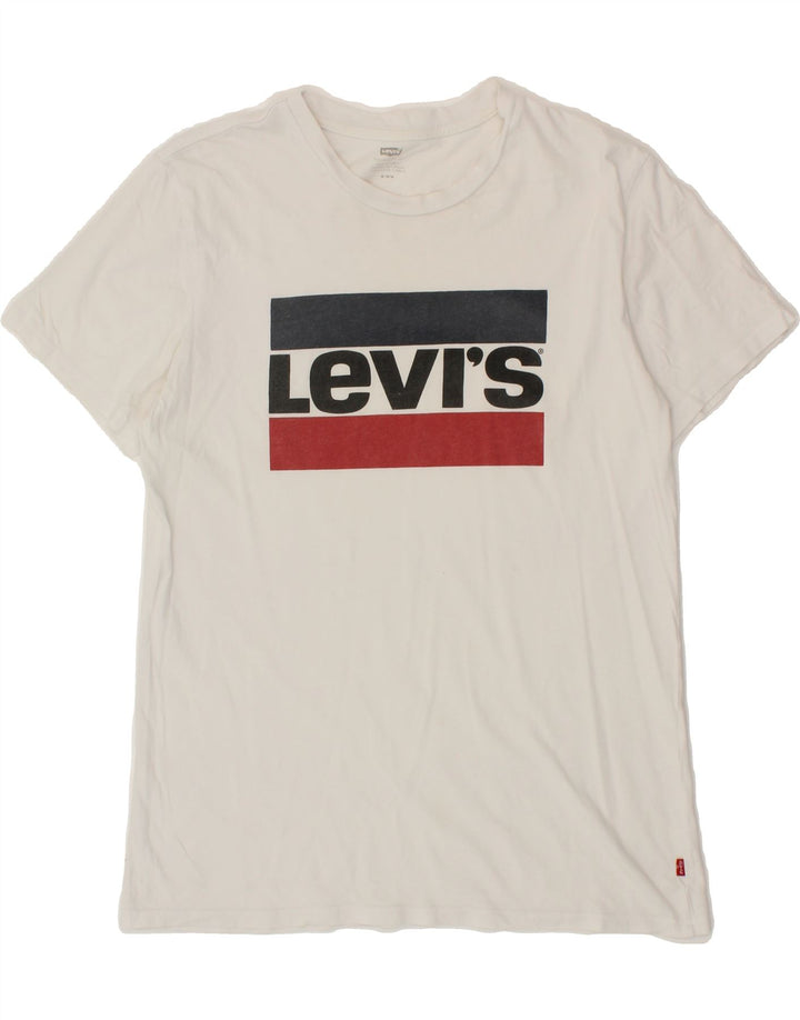 LEVI'S Mens Graphic T-Shirt Top Medium White Vintage Levi's and Second-Hand Levi's from Messina Hembry 