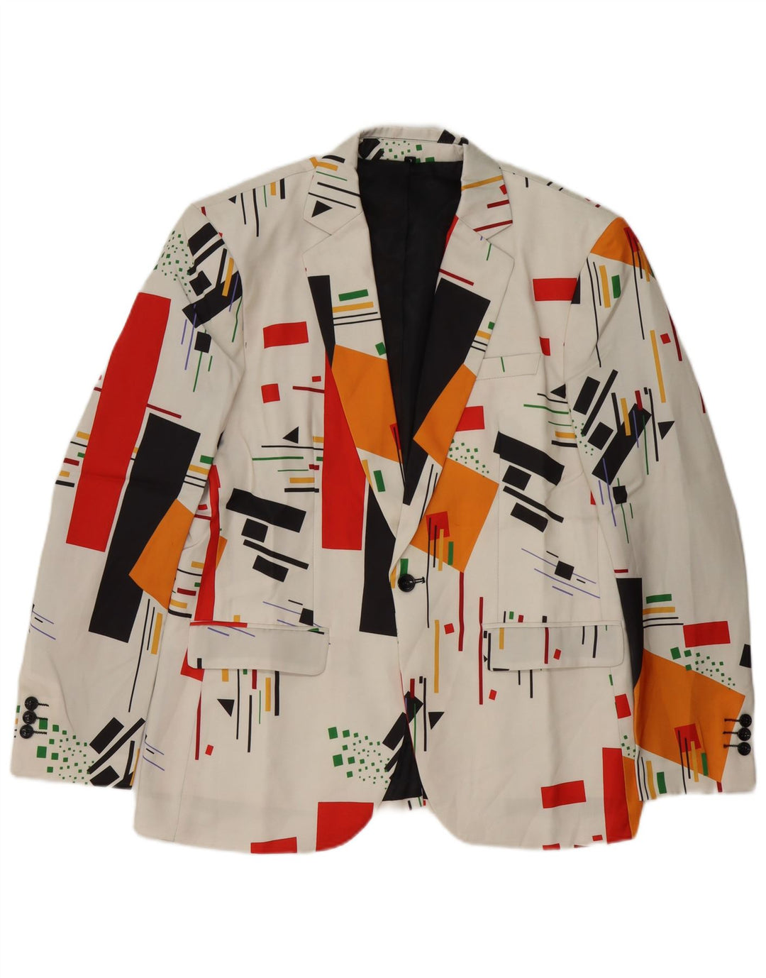 Винтажный мужской пиджак на 1 пуговице UK 40, большой белый с геометрическим узором