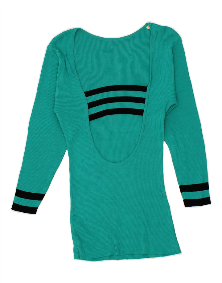 VINTAGE Womens Longline Crew Neck Jumper Sweater IT 40 Small Green Vintage Vintage and Second-Hand Vintage from Messina Hembry 