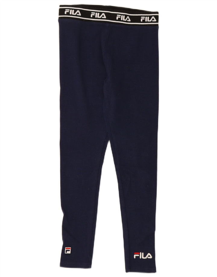 FILA Womens Graphic Leggings UK 8 Small  Navy Blue Cotton