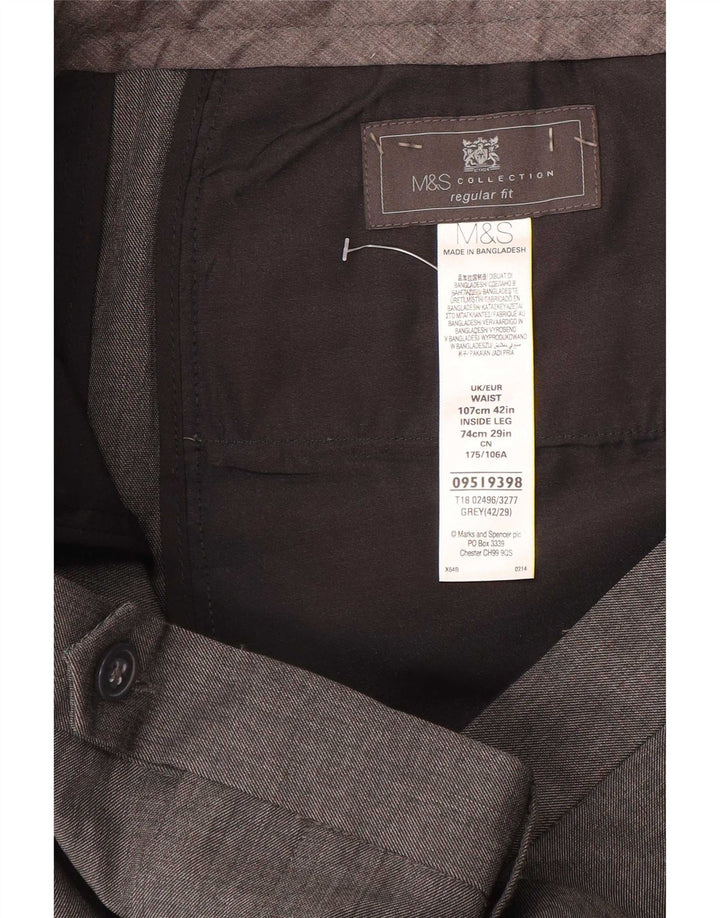 Мужские костюмные брюки классического кроя Marks & Spencer W42 L29, серый полиэстер