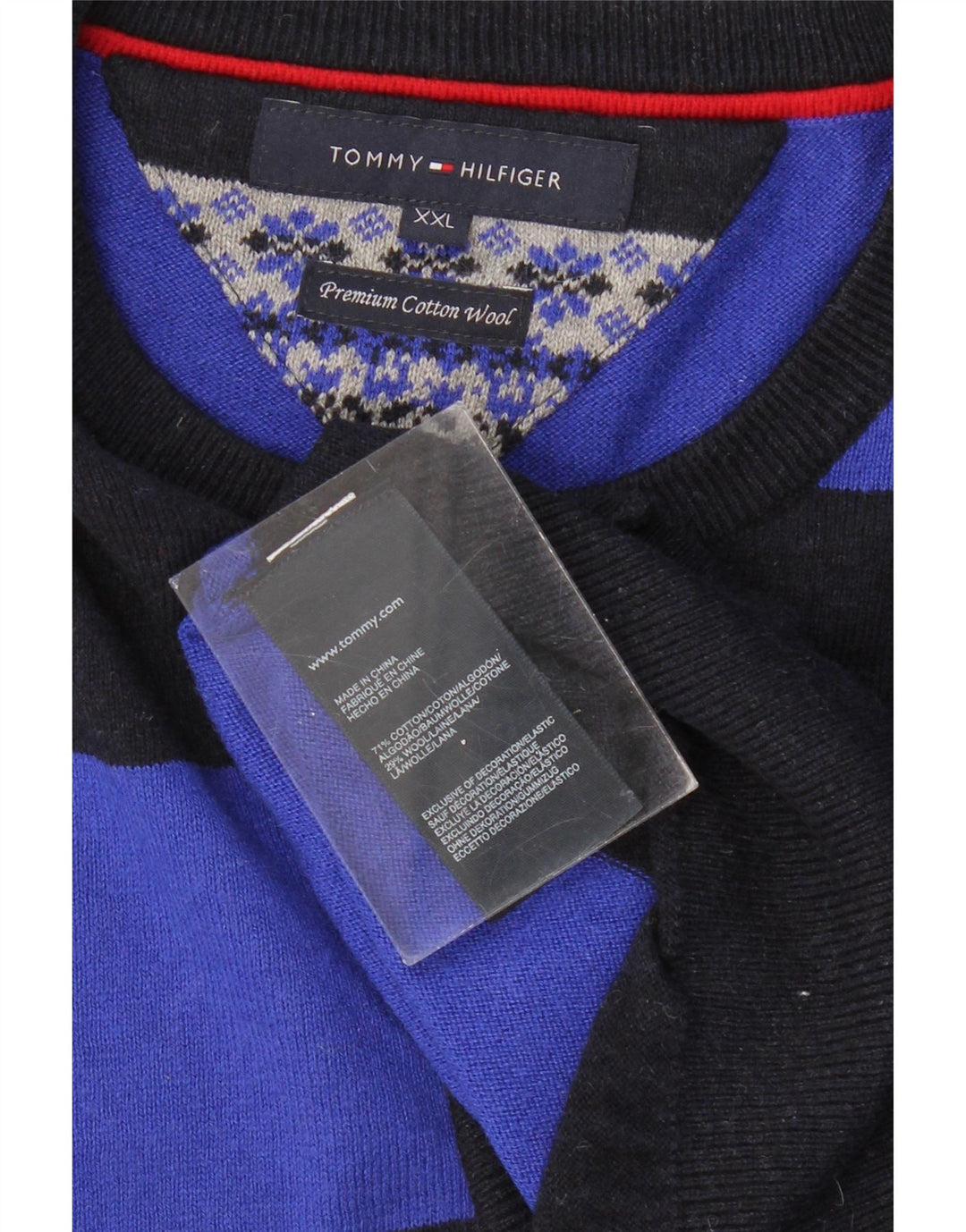 TOMMY HILFIGER Мужской свитер с круглым вырезом 2XL, хлопок в черную полоску