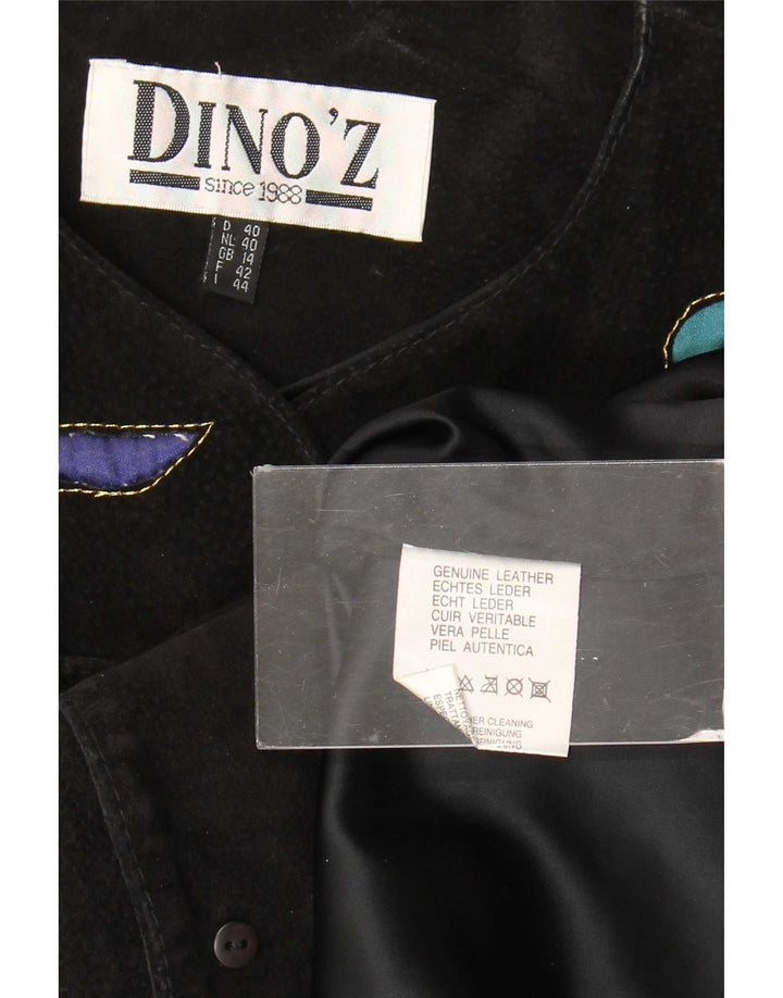 Женский замшевый пиджак DINO' Z на 4 пуговицах, Великобритания 14, средний черный кожаный