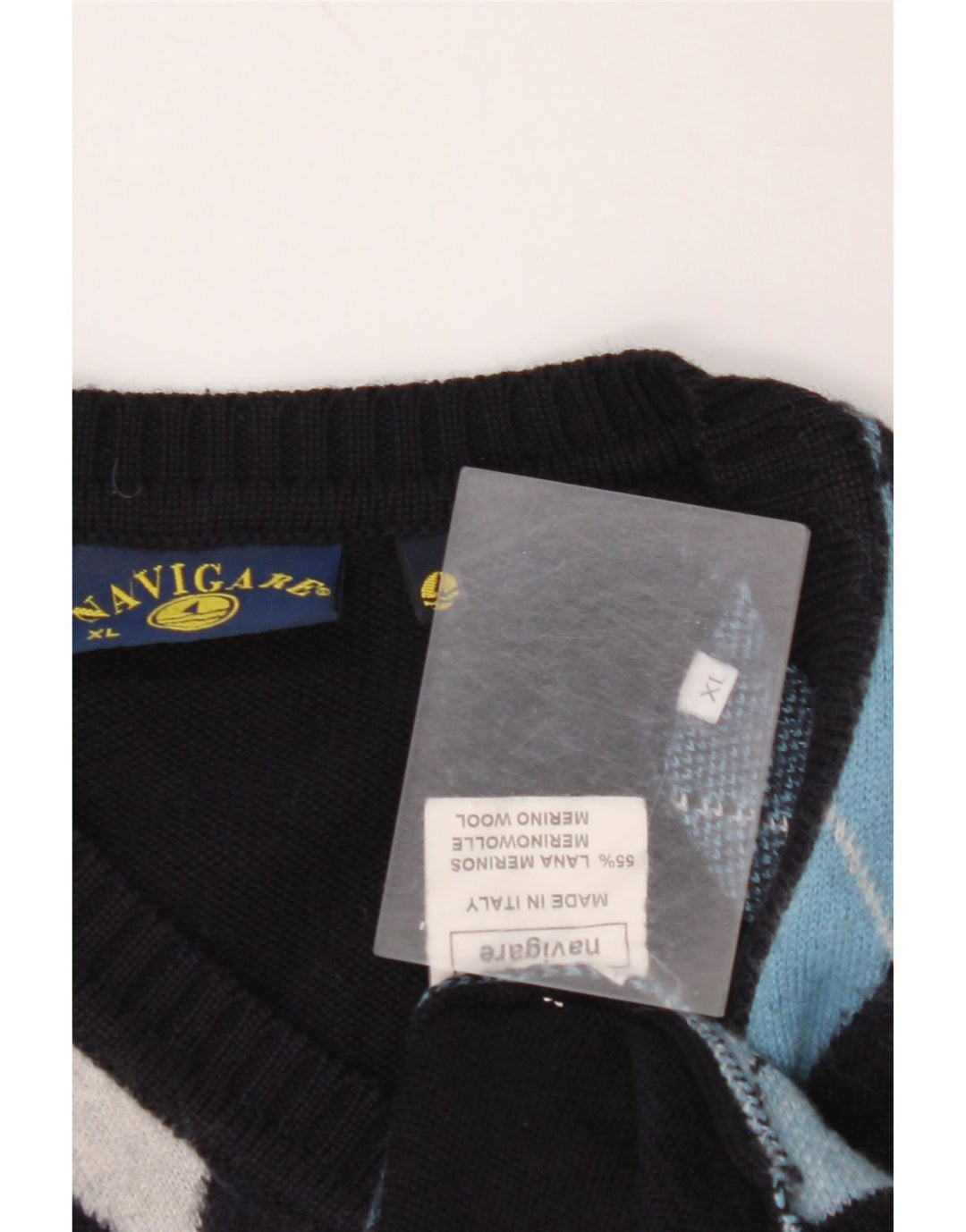 NAVIGARE Мужской джемпер с v-образным вырезом XL Темно-синий Argyle/Diamond