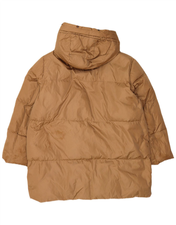 Женское стеганое пальто с капюшоном Zara UK 16, большой коричневый полиамид
