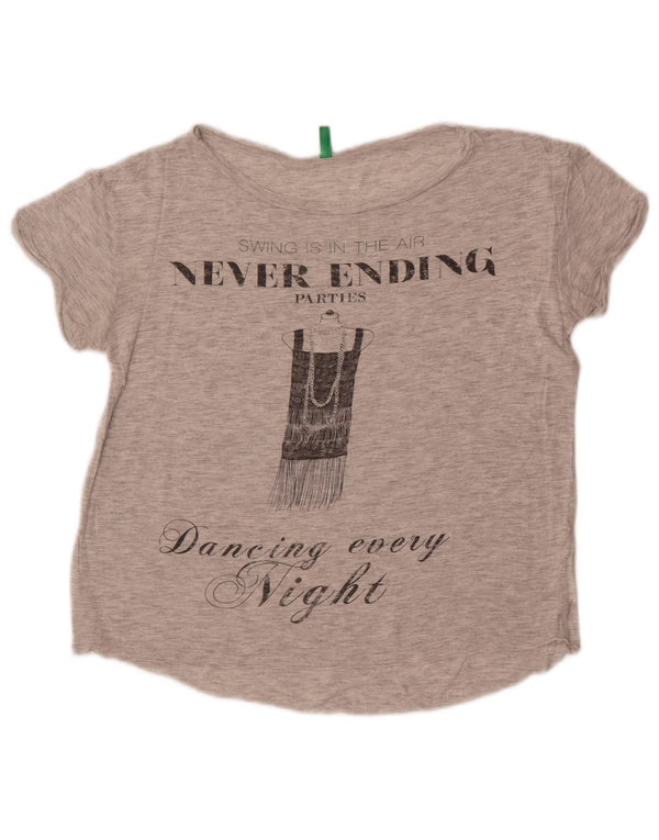 Женская футболка с рисунком Benetton Top UK 14, средний серый в крапинку