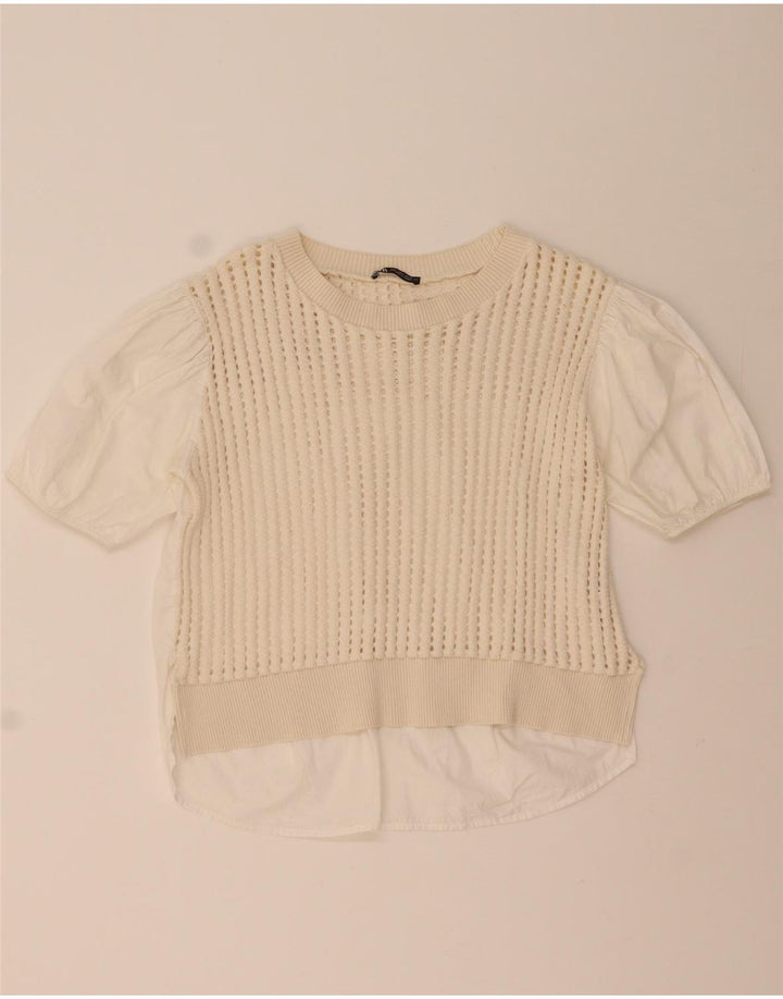 Женская блузка крючком Zara UK 14, средний белый хлопок, хлопковый