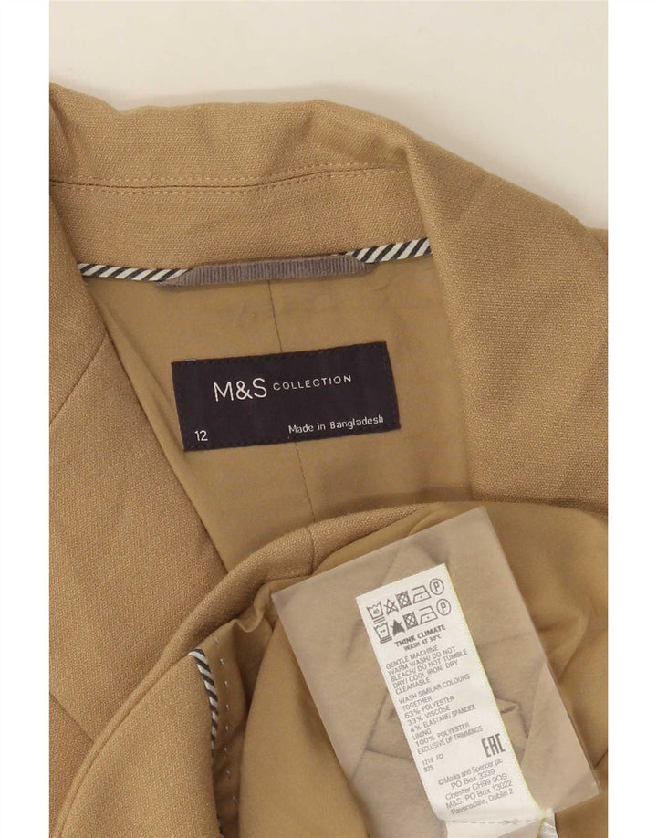 Женский пиджак на 2 пуговицах Marks & Spencer UK 12, средний бежевый из полиэстера