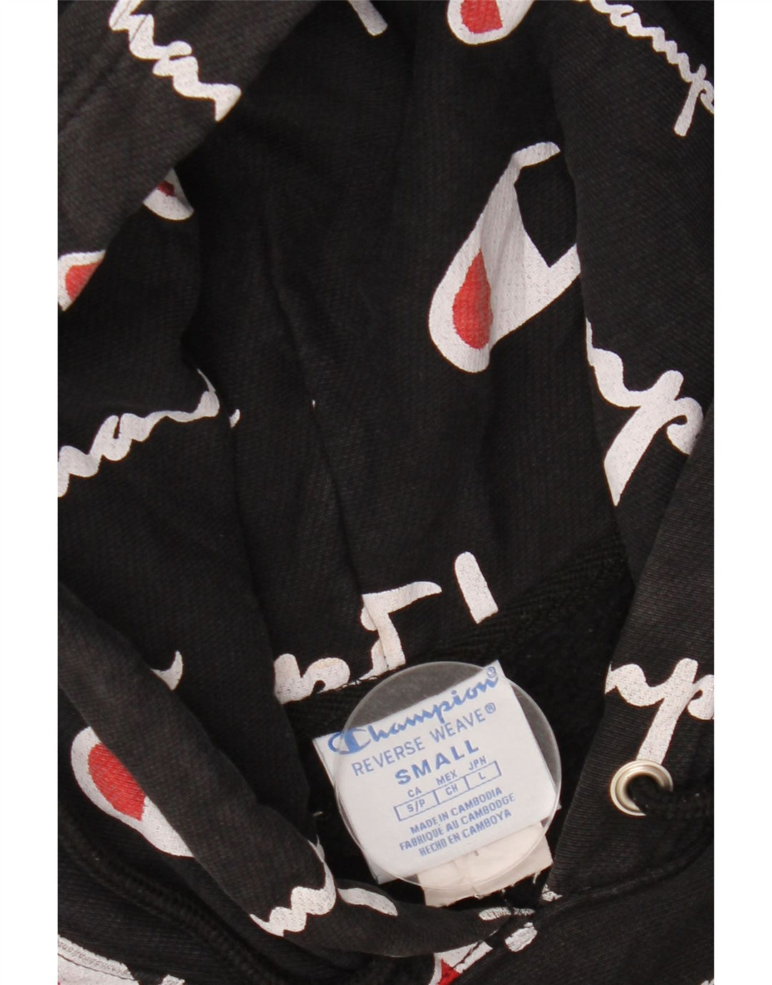 Мужской джемпер с капюшоном CHAMPION обратного переплетения с рисунком, маленький черный, хлопковый