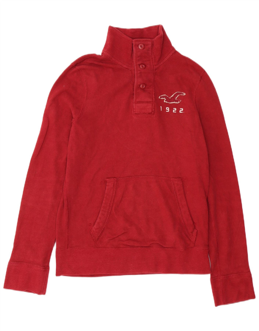 Hollister Мужской свитшот на пуговицах с рисунком, джемпер среднего красного цвета, хлопок