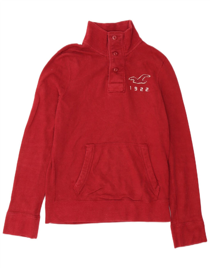 Hollister Мужской свитшот на пуговицах с рисунком, джемпер среднего красного цвета, хлопок