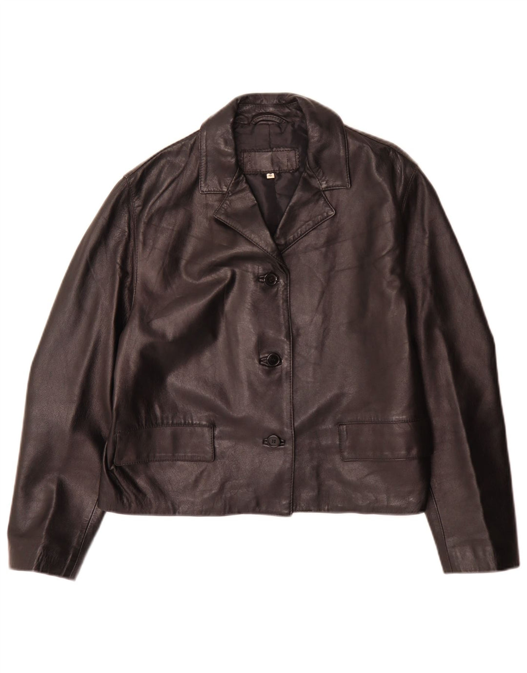 Винтажный женский кожаный пиджак оверсайз на 3 пуговицах, Великобритания 10, маленький черный