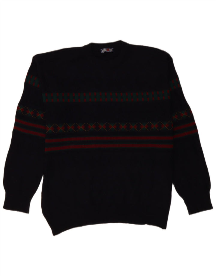 Мужской джемпер с высоким воротником VINTAGE IT 50, большой темно-синий с геометрическим узором