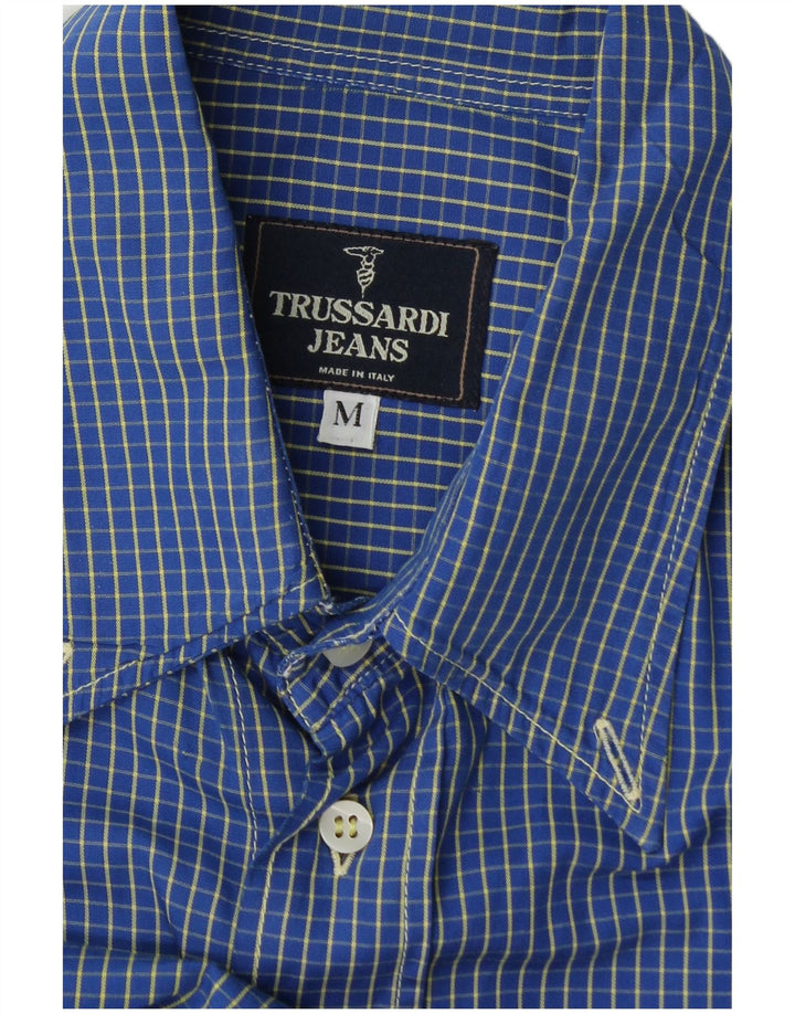 Мужская фланелевая рубашка Trussardi Jeans среднего синего цвета в клетку