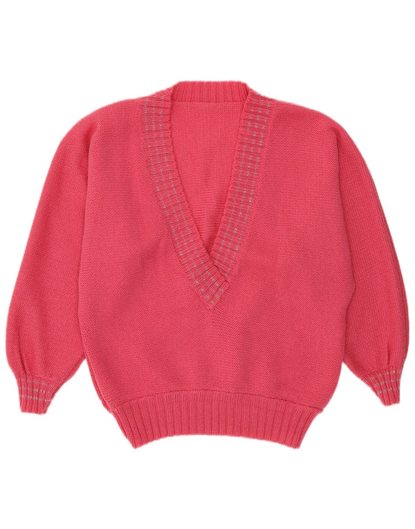 ВИНТАЖНЫЙ женский джемпер с v-образным вырезом, Великобритания 14, средний розовый